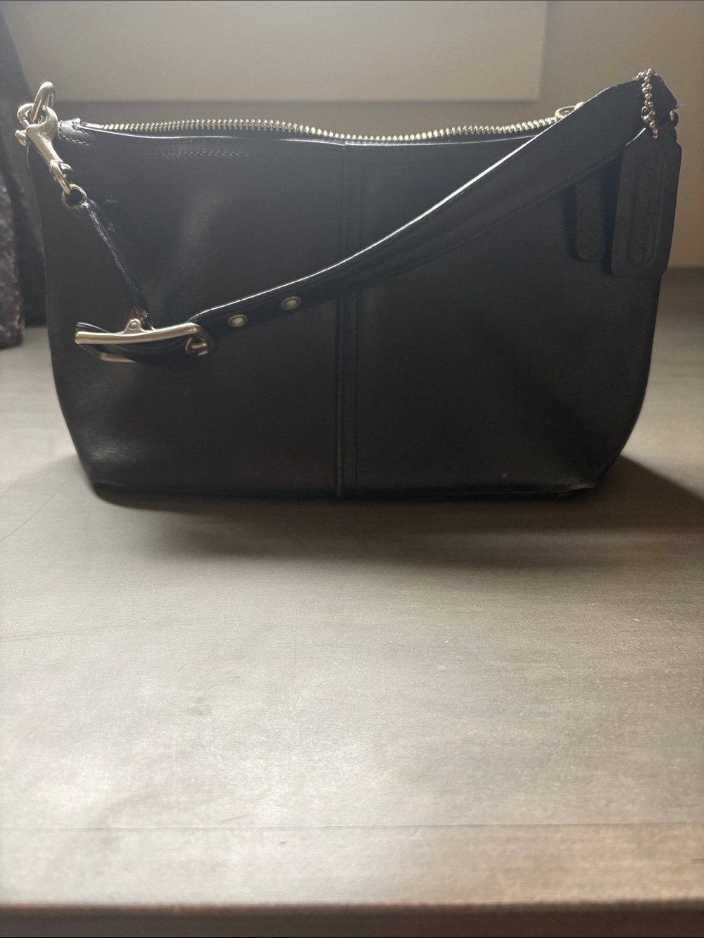 Vintage Coach Black Leather Shoulder Bag